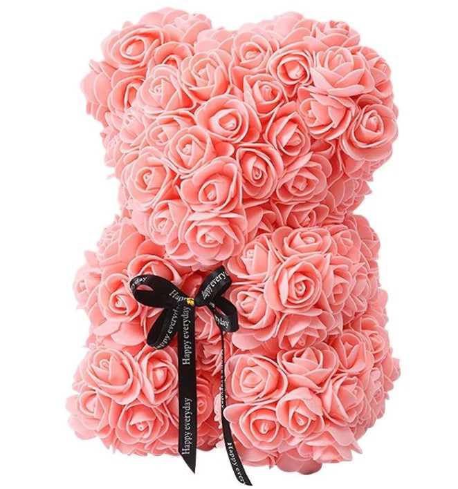 Ведмедик із троянд 3D Teddy Flower у подарунковій коробці 25см Ніжно-рожевий, фото 1