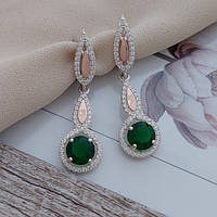 Срібні сережки із золотими напайками зеленими та білими цирконами