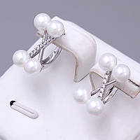 Сережки XР. Родій. Камені: перли та білий циркон. Довжина: 19 мм. Ширина: 10 мм.