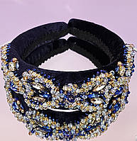 Темно синій оксамитовий обідок для волосся "Бант" Kuzya Production