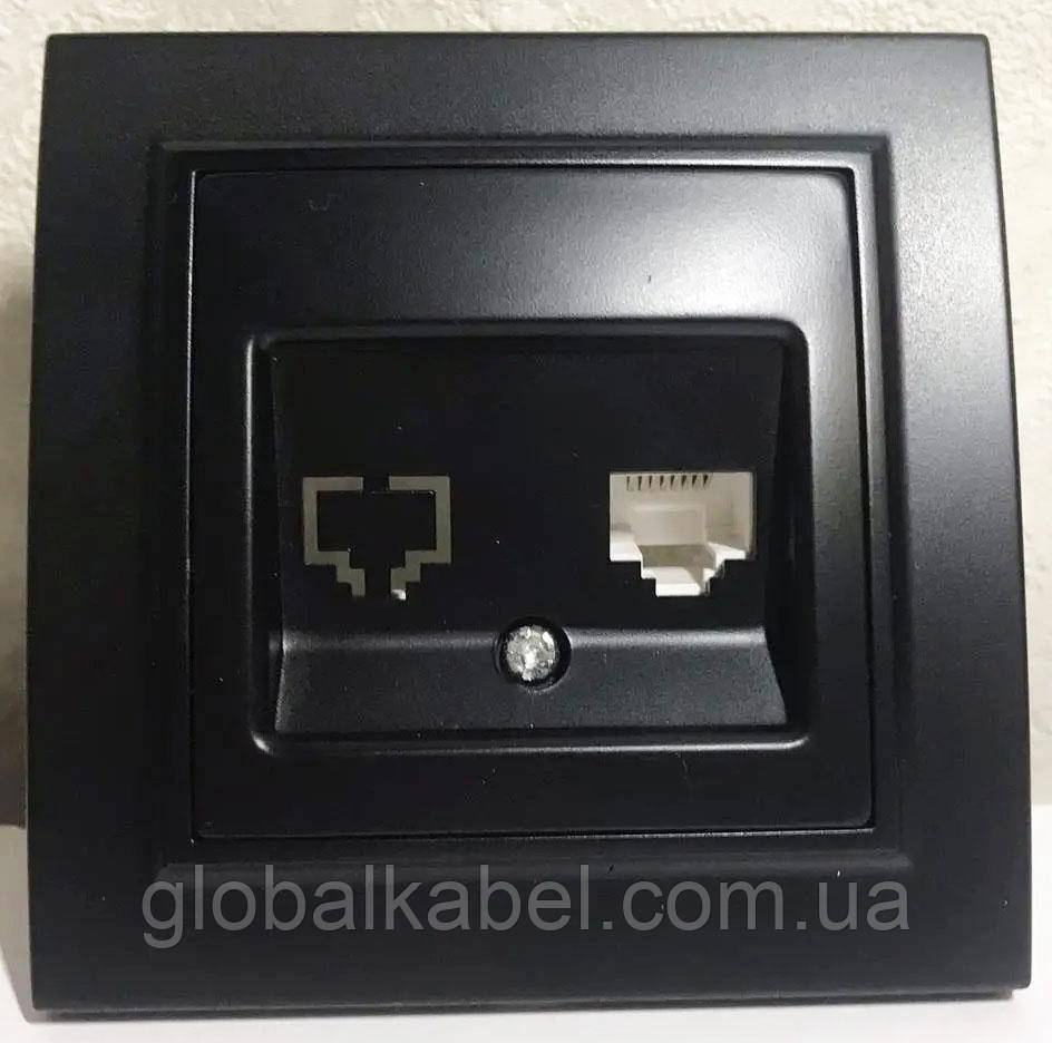 Розетка комп'ютерна 1-я вбудована Milana GISelt, чорна G-B9021, фото 1