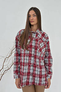 Сорочка жіноча тепла фланелева демісезонна клітинка сірий червоний 3613-c01