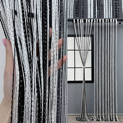 Штори-нитки "Кісея" (1 шт. 3х3 м.) з люрексом. Колір чорний з білим. Код 61-091