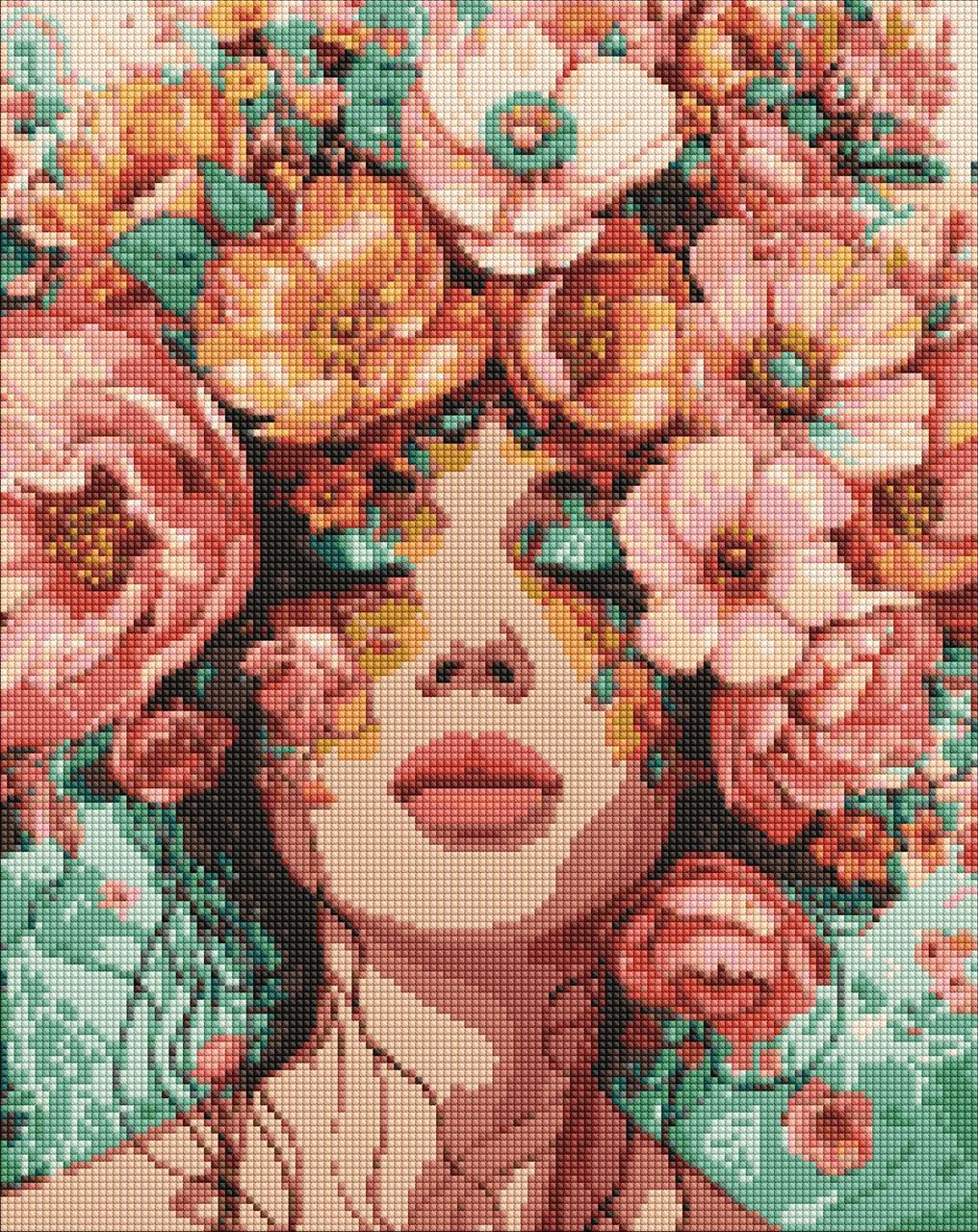 Алмазна мозаїка/вишивка Дівчина у квітах 40*50 см Ідейка AMO 8029, фото 1