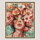 Алмазна мозаїка/вишивка Дівчина у квітах 40*50 см Ідейка AMO 8029, фото 5