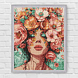 Алмазна мозаїка/вишивка Дівчина у квітах 40*50 см Ідейка AMO 8029, фото 6