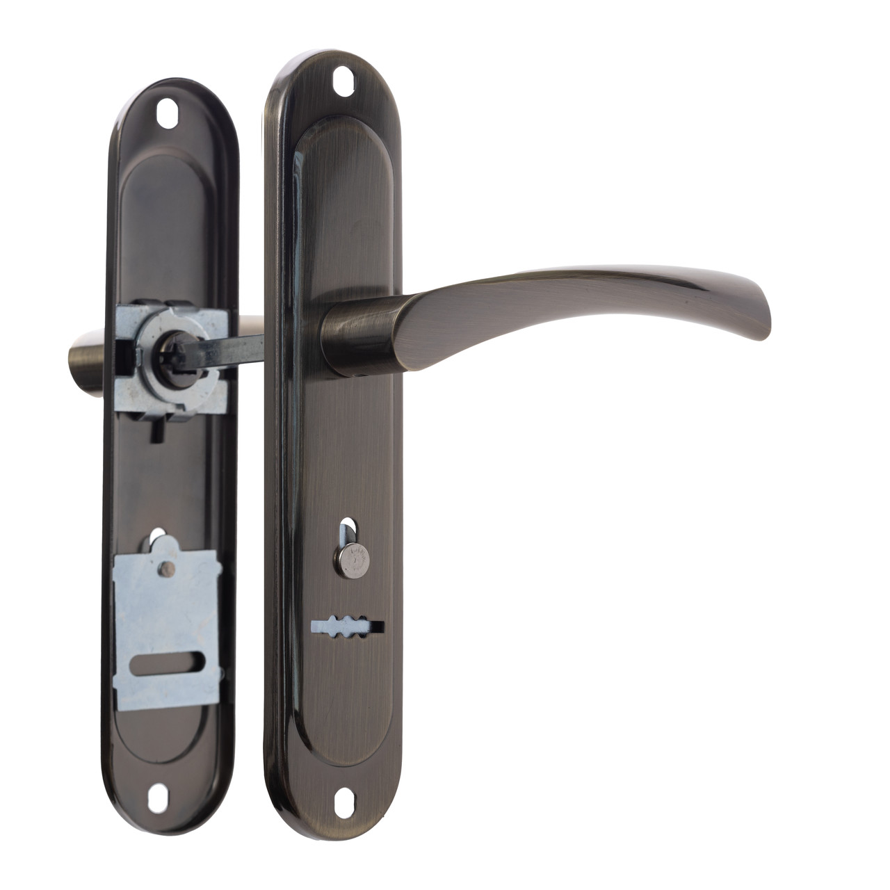 Дверна ручка на планці на вхідні та міжкімнатні двері універсальна ASTEX AT - Cornu S77 (АВ бронза)