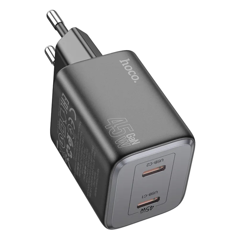 Зарядний пристрій Hoco N42 Quick Charger PD 45W / 2 х Type-C з кабелем Type-C to Type-C - Black