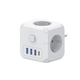 Мережевий фільтр 7в1 з вимикачем, USB Type-C і швидкою зарядкою, колір білий