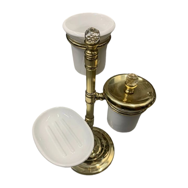 Стійка з 2-ма склянками та мильницею з латуні 14 х 35 см Stilars Італія 1916