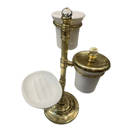 Стійка з 2-ма склянками та мильницею з латуні 14 х 35 см Stilars Італія 1916, фото 3