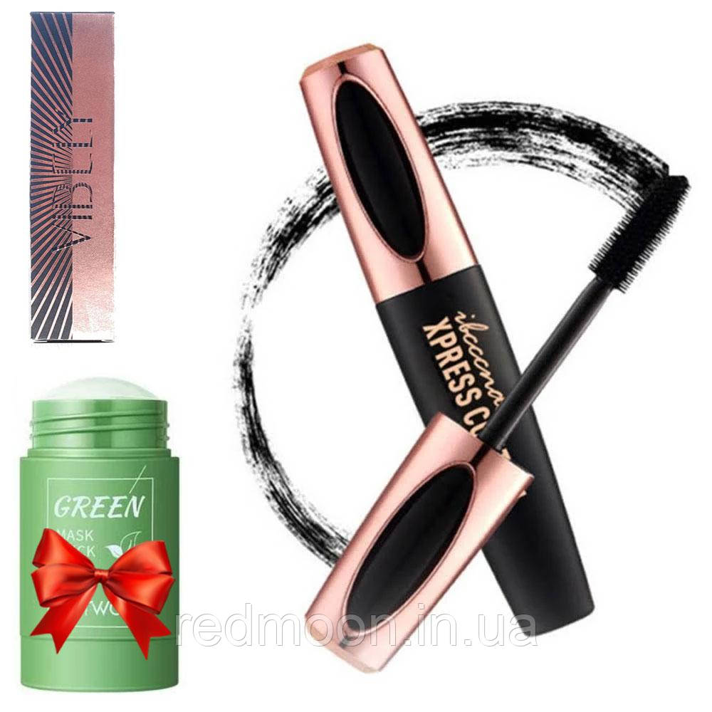 Туш 4D Vibely Xpress Control + Маска стік / Туш з ефектом об'єму 4D / Водостійка туш подовжувальна, фото 1