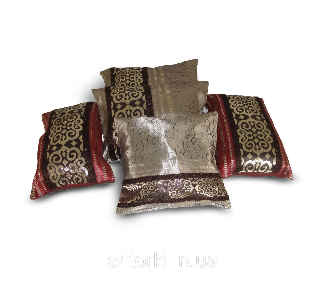 Комплект декоративних подушок Firanka Damask 30х30см 1шт 37х27см 2 шт 35х25 2шт бежеві та бордові (п_0259)