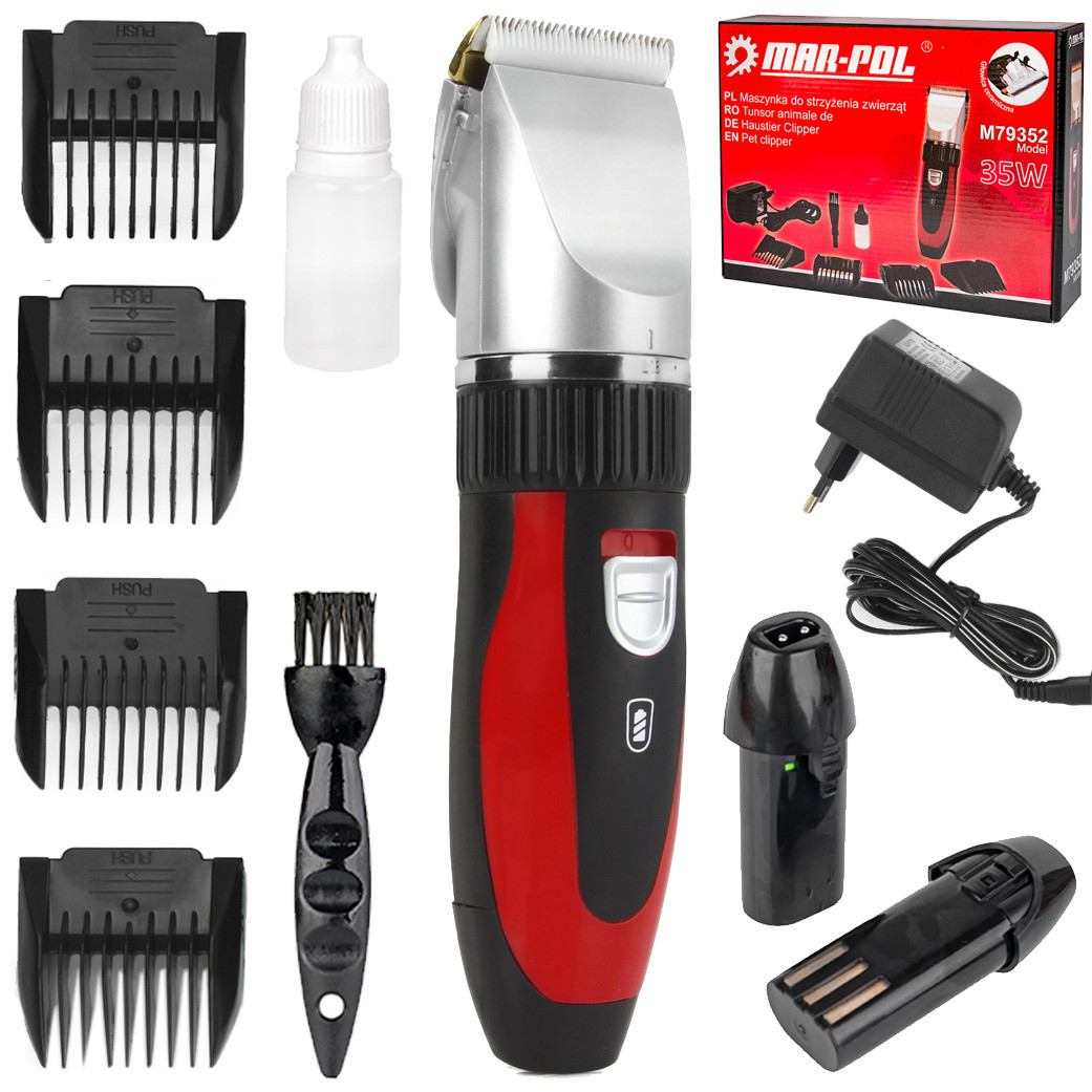 Машинка для стрижки тварин Mar-Pol Ceramic Edge 35 Вт, 2 знімні акумулятори, 4 насадки (M79352A)