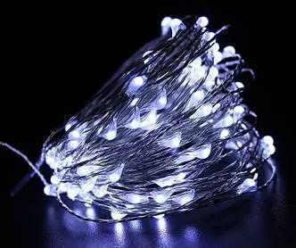 Світлодіодна гірлянда нитка " Роса " 10 м, 100 LED, холодний білий, живлення USB (від павербанку або блочка) WX022