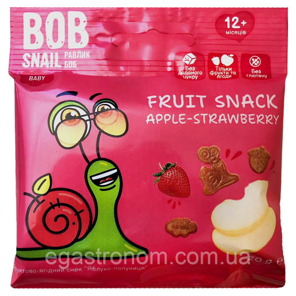 Цукерки у формі тваринок натуральні яблуко-полуниця Равлик Боб Bob snail 20g 20шт/ящ (Код: 00-00017011), фото 1