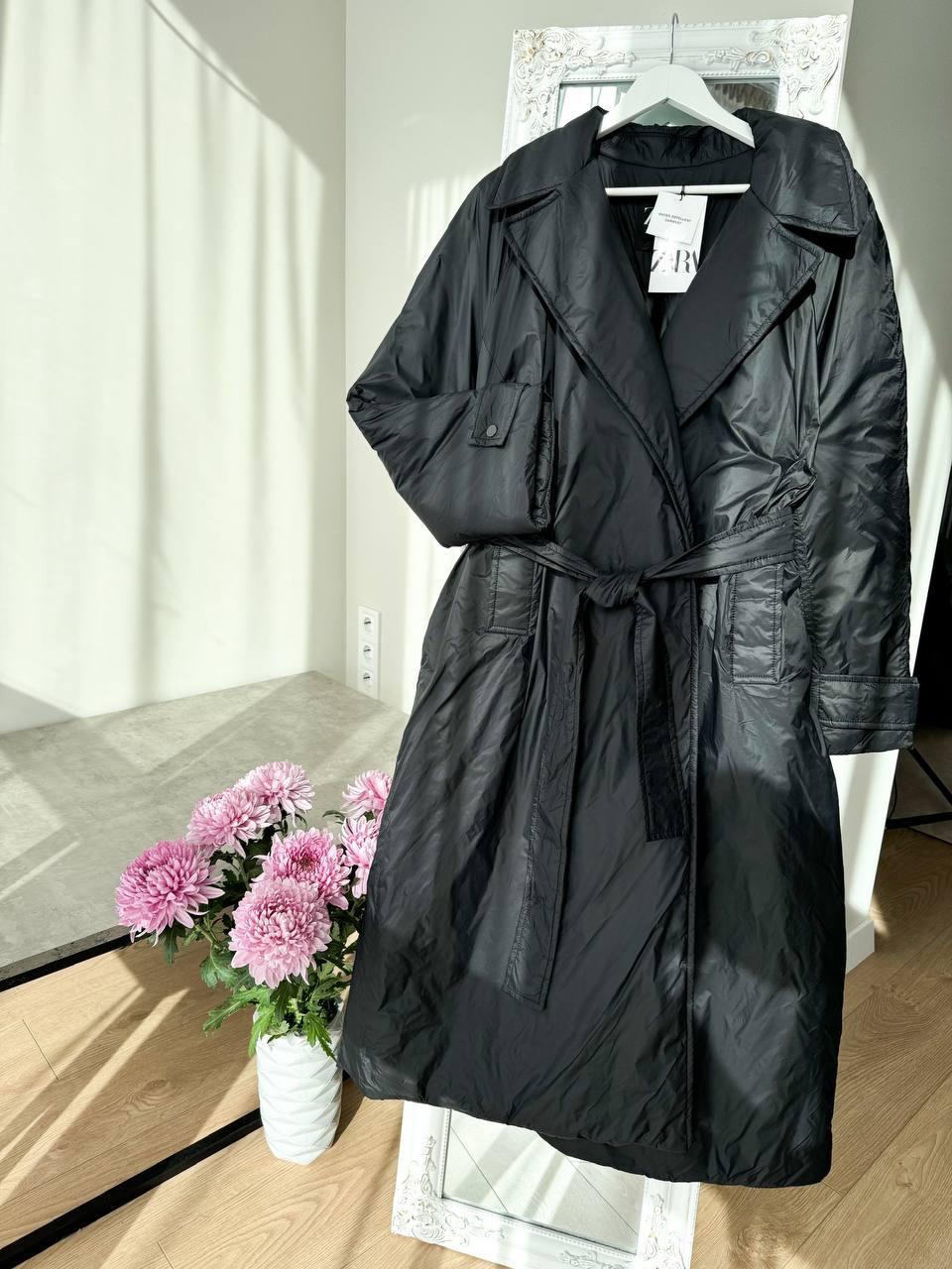 Zara пальто халат тренч чорне з поясом