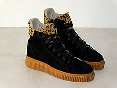 Кеди черевики зимові жіночі замшеві чорні з лео 37р