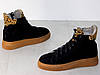 Кеди черевики зимові жіночі замшеві чорні з лео 37р, фото 2