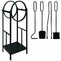 Кований набір для каміну LOFT №8 з дровницею (стійка, совок, щітка, кочерга, щипці)