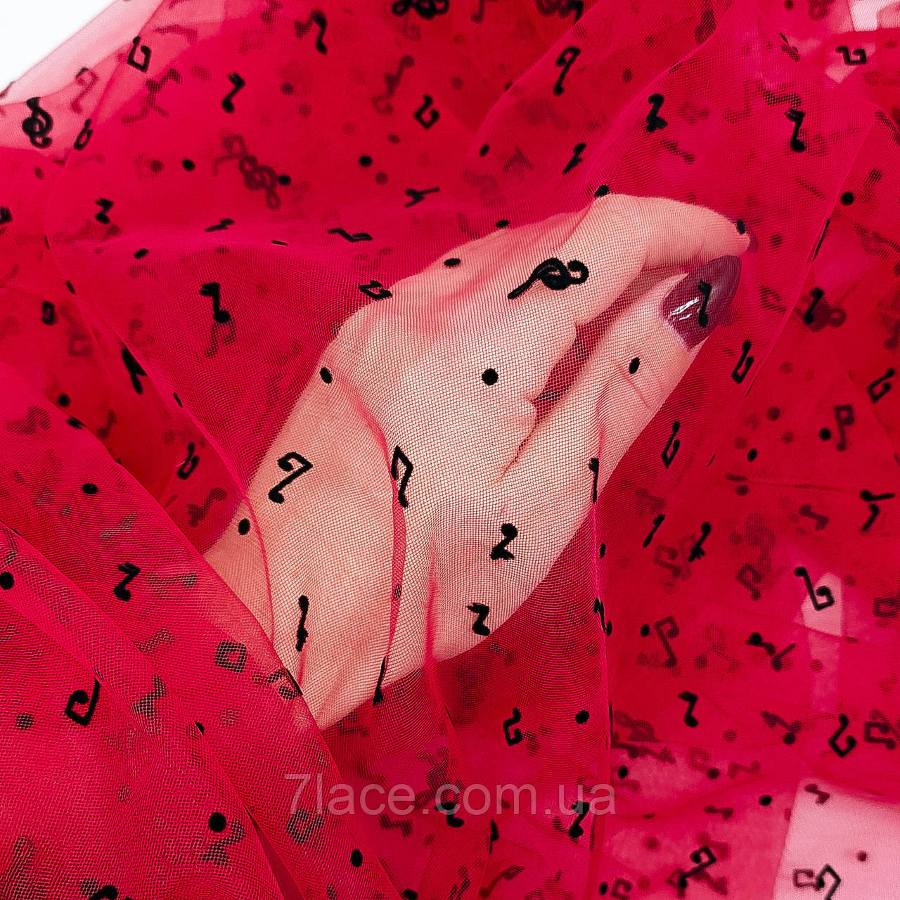 Сітка стрейч з флоком (музика) / колір ЧЕРВОНИЙ / ціна вказана за 0,5 метра сітки, фото 1