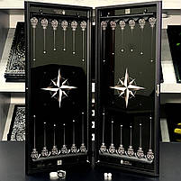 Нарди скляні з алюмінієвим корпусом Роза Вітрів 61×27×5см подарункові, фото 3