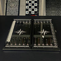 Нарди скляні з алюмінієвим корпусом Роза Вітрів 61×27×5см подарункові, фото 4