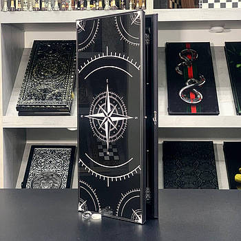 Нарди скляні з алюмінієвим корпусом Роза Вітрів 61×27×5см подарункові