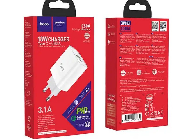 Зарядний пристрій 220В PD20W USB QC3.0 (Hoco) C80A