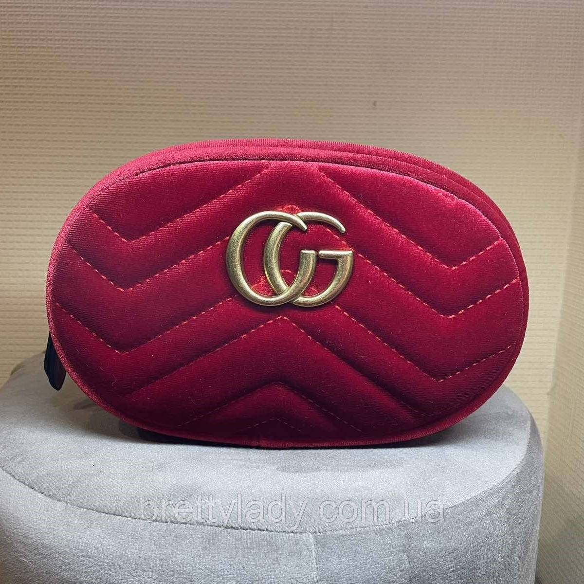 Жіноча оксамитова поясна сумка на пояс в стилі Gucci (Гуччі) синя (електрик)