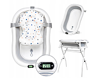 Дитяча ванночка для купання немовлят з підставкою термометром подушечкою Сіра