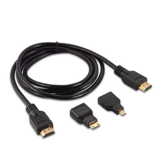 HDMI кабель 1.5m у комплекті з перехідниками mini-HDMI/ micro-HDMI (Чорний)