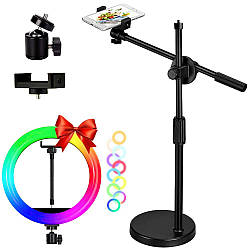 Штатив-журавель з кріпленням під лампу, HA-19 + Подарунок Лампа кільцева 26см MJ260 / Стійка для телефону