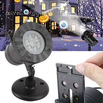 Лазерний проектор від мережі +12 змінних лінз, вуличний / Проектор лазерний / Новорічний проектор