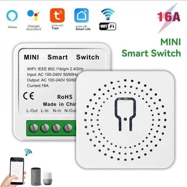 Умное реле Wi-Fi TUYA Smart Life mini switch Homekit 16A