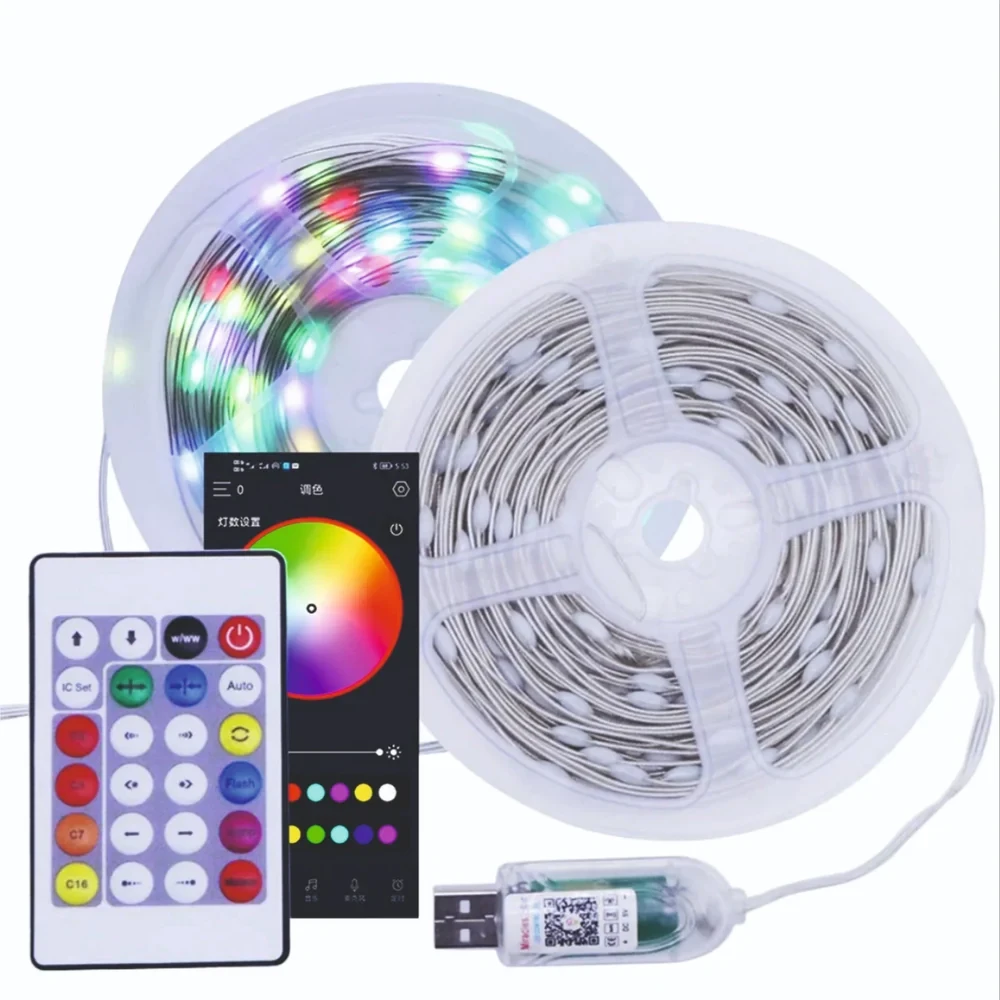 Світлодіодна LED-стрічка RGBIC Bluetooth 10 м від USB і пультом дистанційного керування
