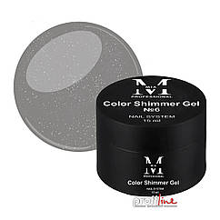 Кольоровий гель для моделювання нігтів Mia-M Professional Color Shimmer Gel №6 темно-сірий із шиммером, 15 мл