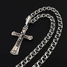 Чоловіча срібна цепочка Бісмарк і хрестик срібло з золотом. Чорнений ланцюжок і хрестик з золотою накладкою. 60 см, фото 10