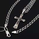 Чоловіча срібна цепочка Бісмарк і хрестик срібло з золотом. Чорнений ланцюжок і хрестик з золотою накладкою. 60 см, фото 9