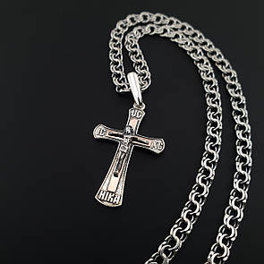 Чоловіча срібна цепочка з хрестиком срібло із золотом. Чорнений ланцюжок і хрестик із золотою накладкою