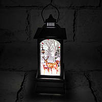 LED свічка Ліхтарик новорічний декор Олені 12х4 см Срібний MA258-3