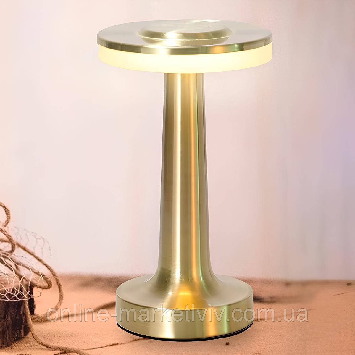Сенсорна лампа-нічник (3 режими), від USB, 20см, AT-D91-1, Золотий / Настільна лампа на акумуляторі, фото 1