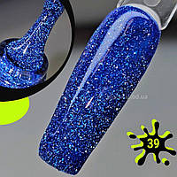 Синій світловідбивний гель лак (яскраво синій) для нігтів Fiery Gel Saga 9мл №39
