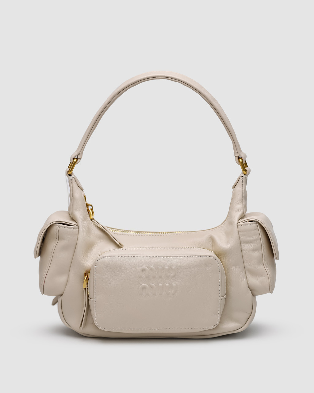 Кремова шкіряна жіноча сумка Miu Miu Nappa Leather Pocket