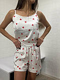 Комплект майка шорті шовк у принт сердечко, фото 3