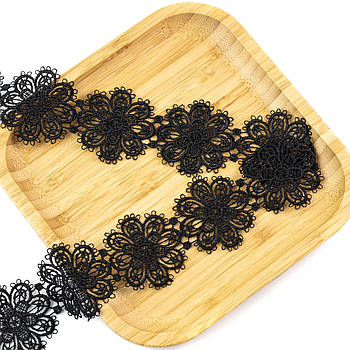 Чорне мереживо квіти 50мм відріз 1м MER084