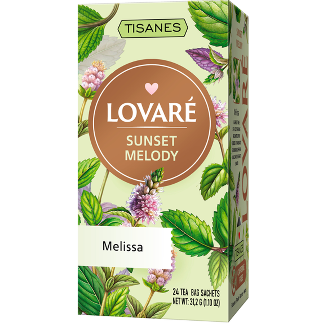Чай без кофеїну Lovare Tisanes Sunset Melody з мелісою 24 пакетики, фото 1