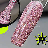 Світловідбивний гель лак рожевий, світлий для нігтів Fiery Gel Saga 9мл №14