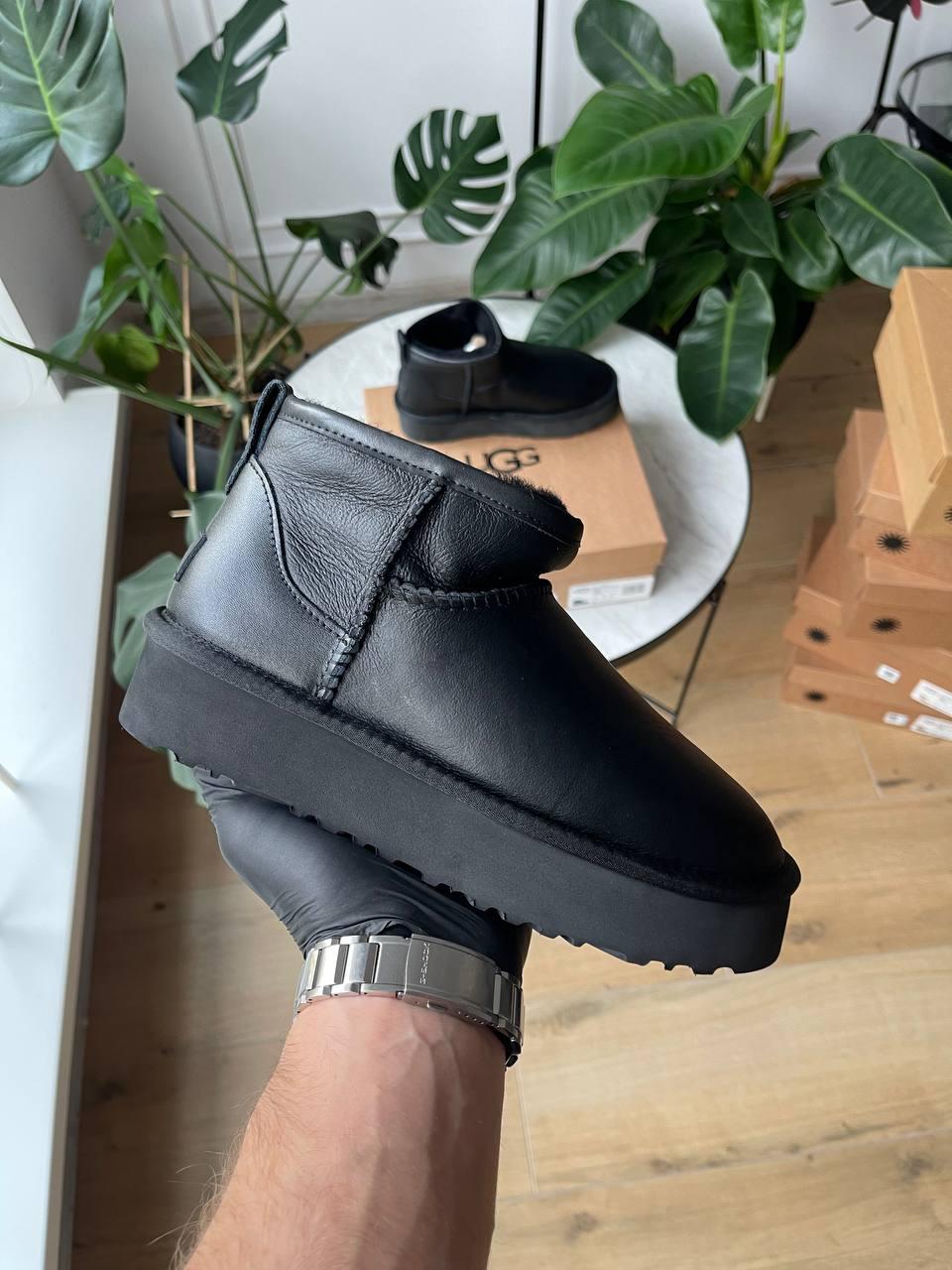 Зимові Жіночі Черевики UGG Ultra Mini Platform Leather “Black” | чорні, шкіряні, теплі, на платформі, розміри 36–41, фото 1
