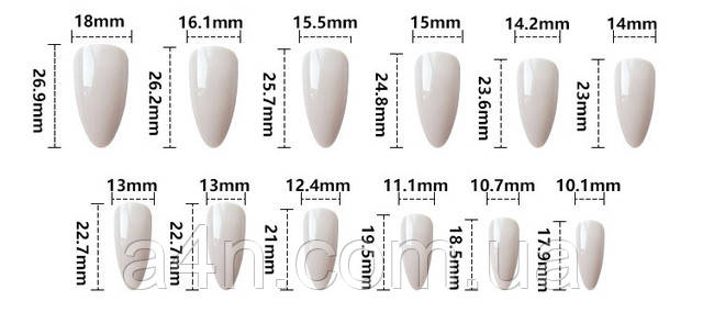 Накладные ногти - Интернет-магазин A4N Размеры накладных ногтей